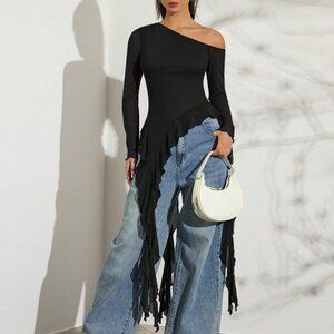 Black Casual Women's Romantic Jellyfish Ribbon T-Shirt